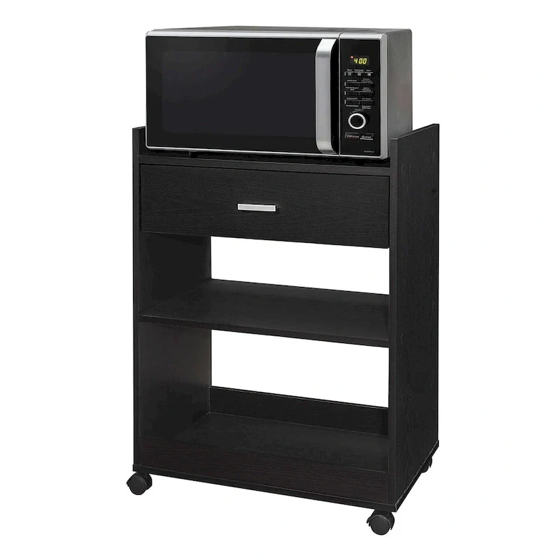 Kitchen Island Microwave Serving Cart Cabinet with Drawer and Shelfs for Storage (Black)