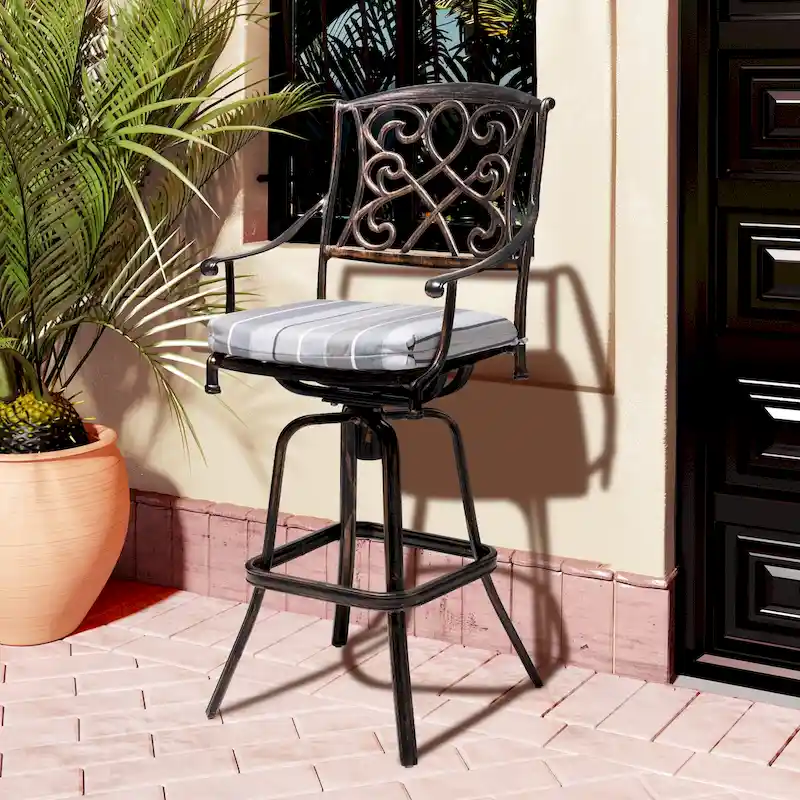 Pellebant Patio Aluminum Swivel Bar Stool with Sunbrella Cushion