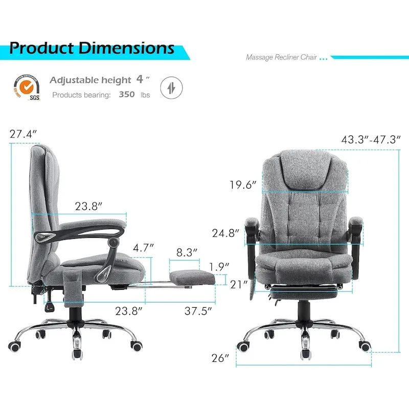 AECOJOY Heated Executive Office Chair w/ Massage &Adjustable Height