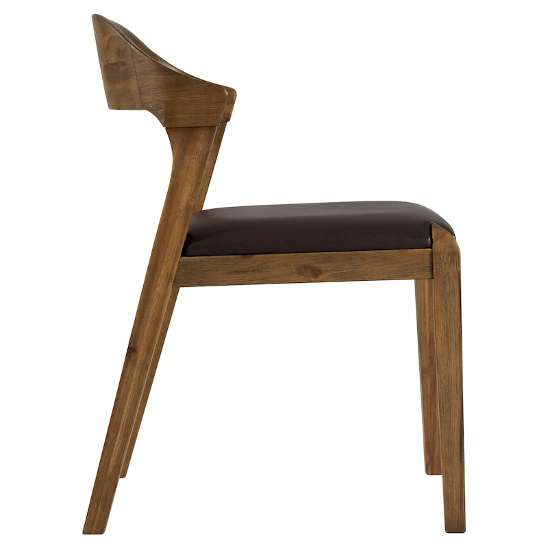 Mid-Century Rubberwood Dining Chair with Faux Leather Seat – Chestnut Wire-Brush
