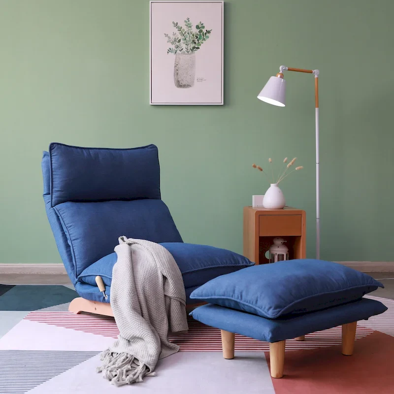 Blue Upholstered Foldable Reclining Leisure Chair - 48.00 x 27.56 x 37.01