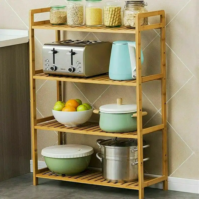 4-Tier Bamboo Storage Shelf – Freestanding Bookshelf & Kitchen Rack | 88lbs Capacity