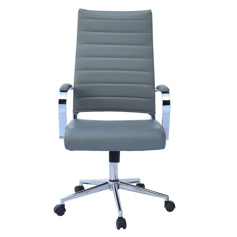 Modern High Back Office Chair Ribbed PU Leather Swivel Tilt Conference Room Computer Desk Cushion Seat Boss