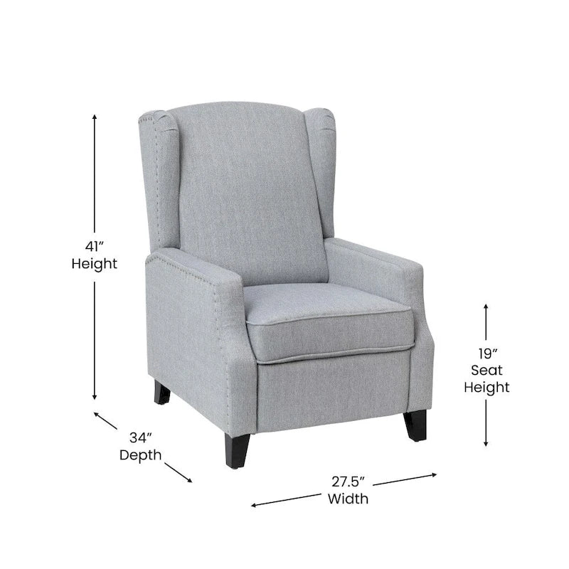 Push Back Wing Back Pocket Spring Recliner with Side Accent Nail Trim