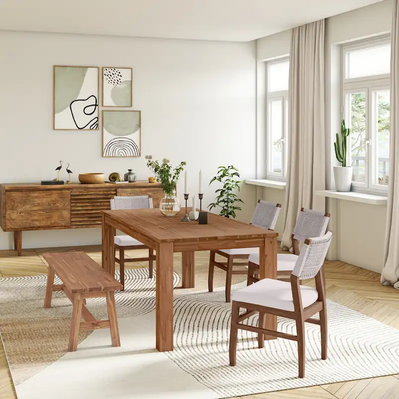 Brushed Brown 79" Solid Acacia Wood Rectangular Dining Table – Seats 6