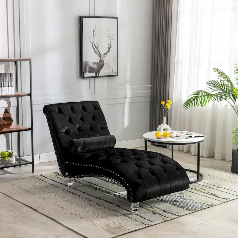 Velvet Tufted Chaise Lounge with Acrylic Legs