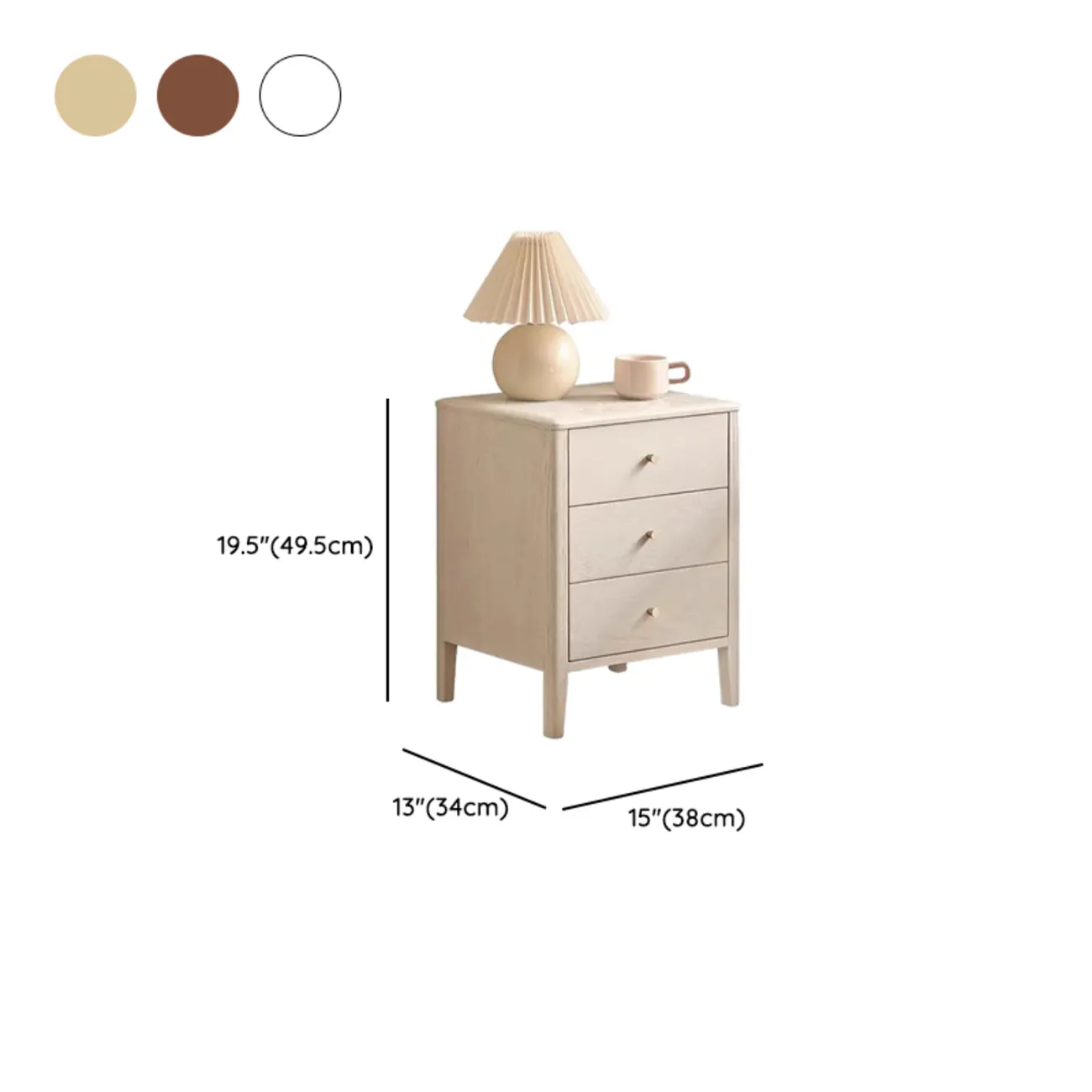 Narrow Modern Wooden Nightstand with 3 Drawers