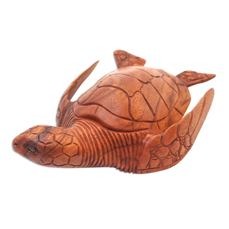Novica Handmade Elegant Sea Turtle Wood Sculpture