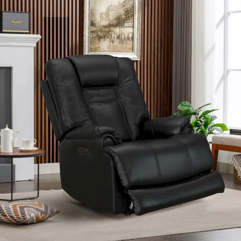 Top Grain Leater Black Zero Gravity Power Recliner With Adjustable Headrest Extendable Footrest
