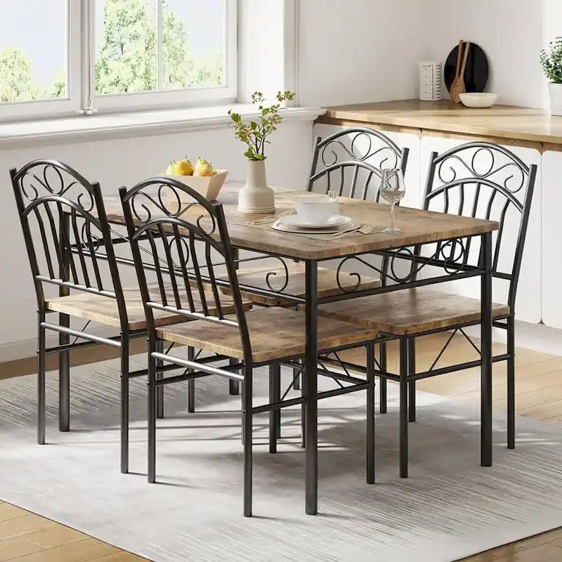 Retro Rectangular Dining Table Set with 4 Seats