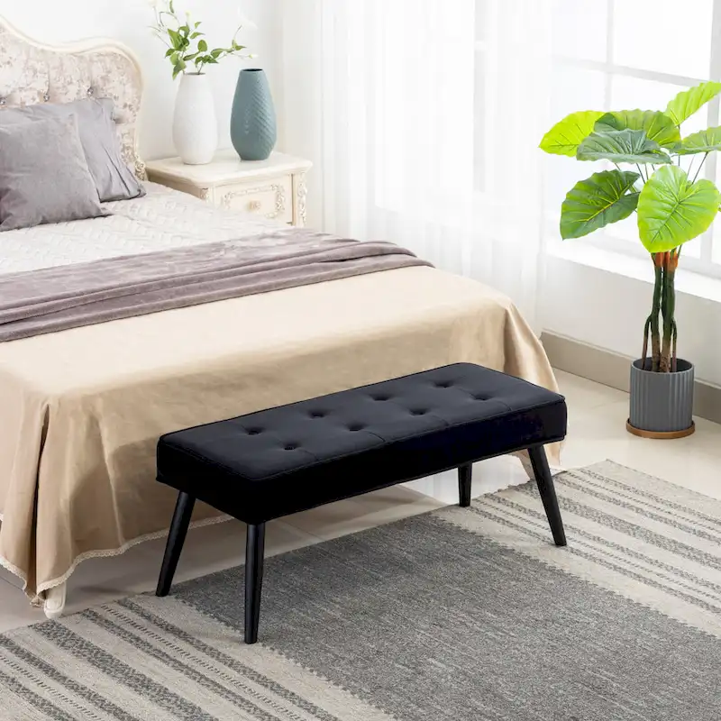 Kipp Velvet Upholstered Button Tufted Bench Ottoman