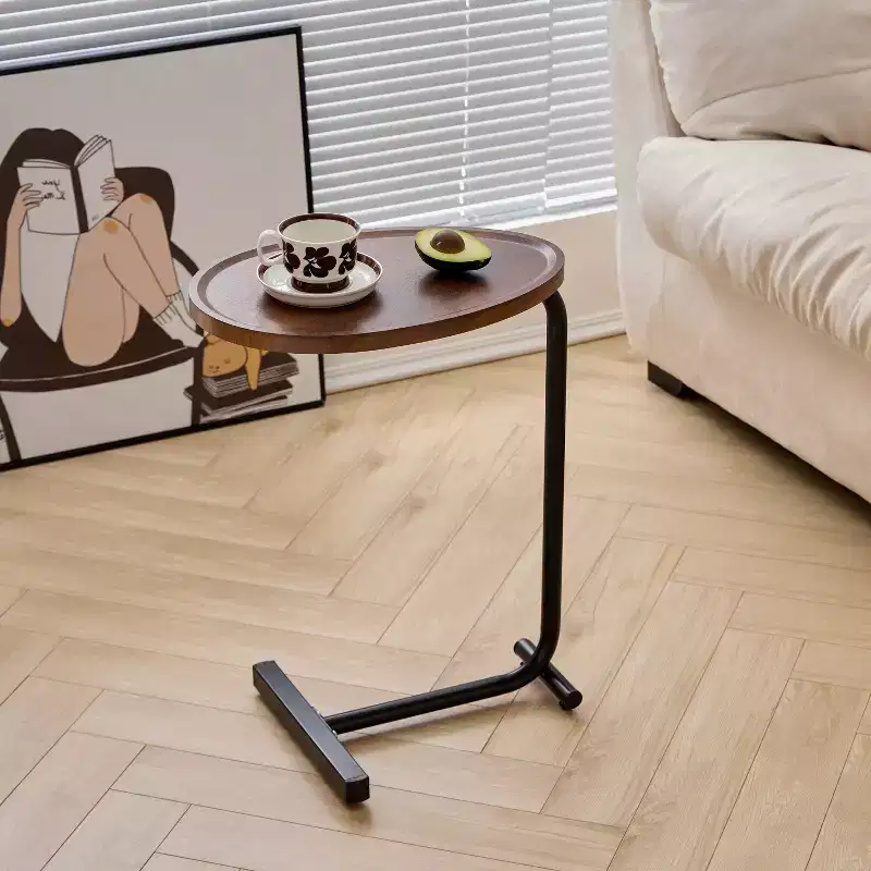 MAYEERTY 2-Piece Brown C-Shaped Metal Side Table, Slim Sofa End Table for Small Spaces, Living Room & Bedroom Nightstand