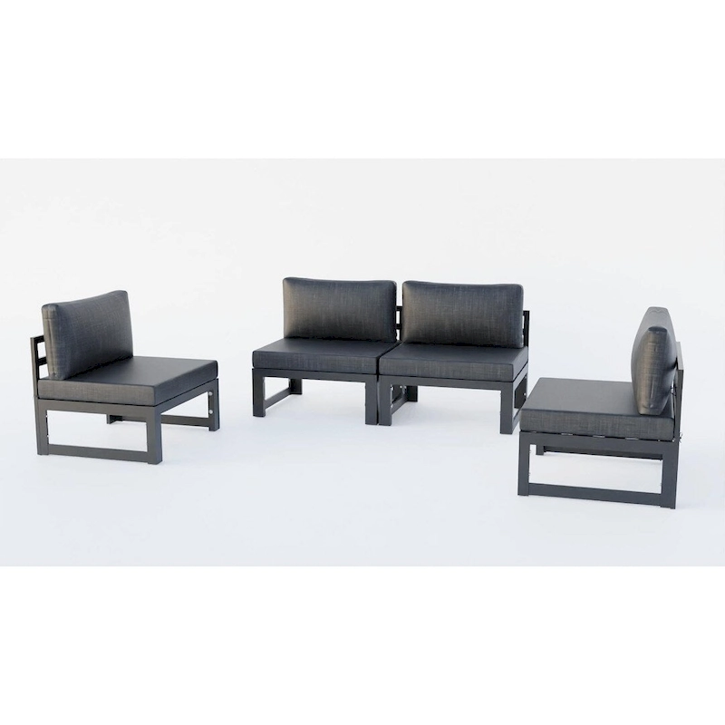 LeisureMod Chelsea 4-Piece Armless Patio Sectional Sofa Set with Cushions for Patio Porch Backyard Garden