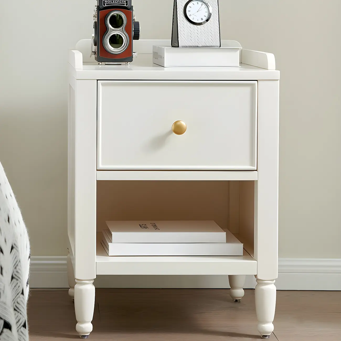 Narrow Bedroom Tip Resistant White Wood Nightstand