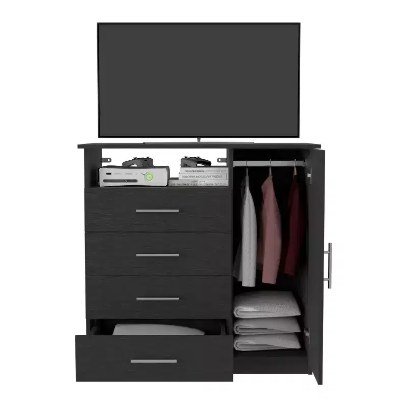 Okak 4-Drawer Dresser with 1 Door-Storage Cabinet&1 Shelf,Large TV Dresser for Bedroom,Living Room,Entryway,Matte Black Finish Dresser,Superior Top