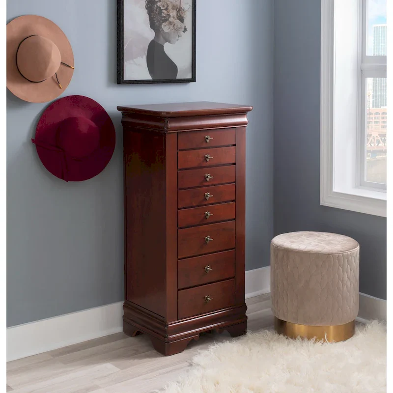 Flip-Top Wooden Jewelry Armoire with 8-Drawer - 42.75 - Brown