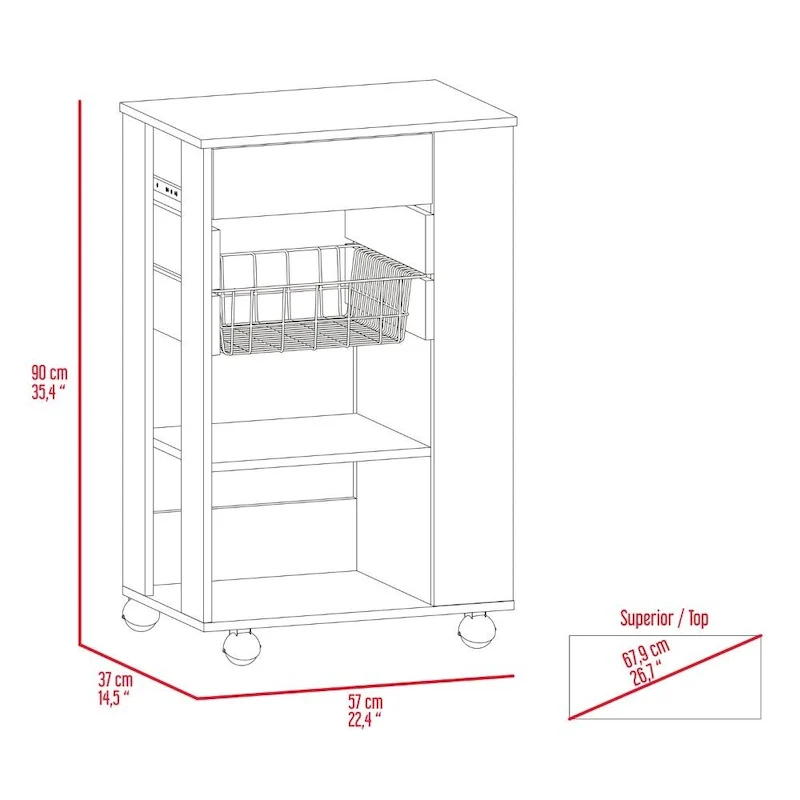 5-Shelf 1-Drawer Kitchen Cart White and Light Oak