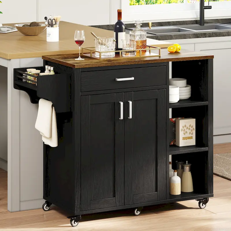 Moasis Rolling Kitchen Island Cart Storage Cabinet on Wheels