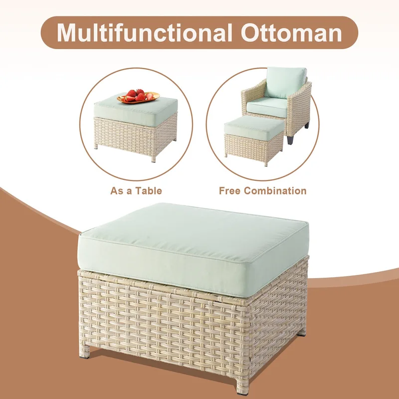 HOOOWOOO 8-piece Patio Wicker Rattan Conversation Set with Multifunctional Fire Pit Table