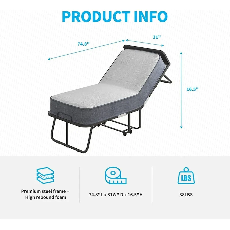 Space Saving Fold up Bed with Mattress & Wheels