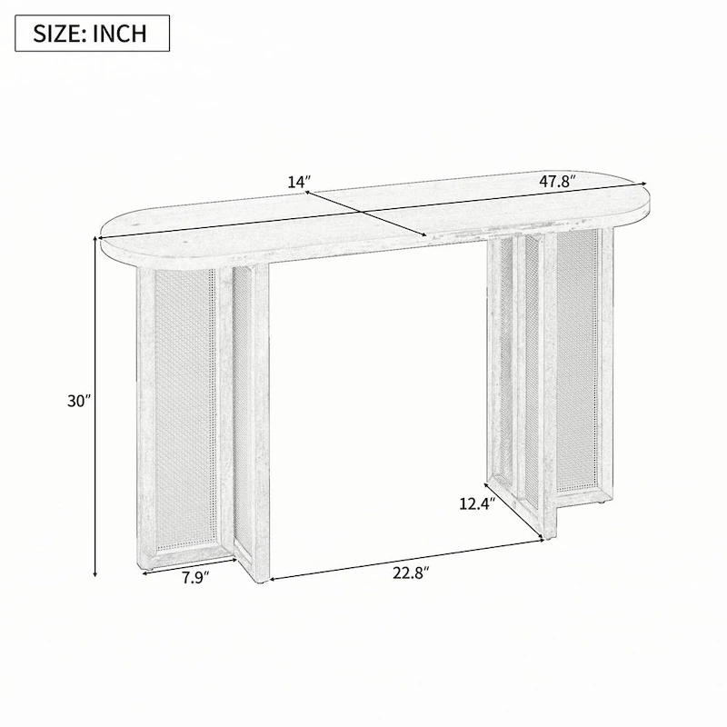 Farmhouse Rattan Console Table Entryway Table,Navy