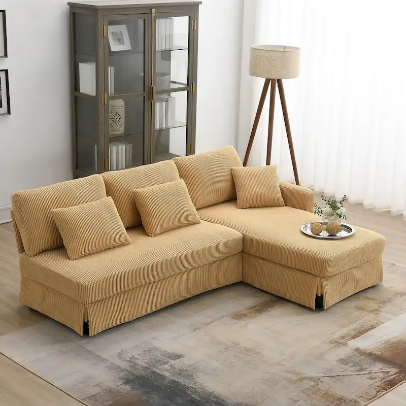 Yellow 87 L-Shaped 3-Seater Sofa with Reversible Chaise and 3 Cushions, Space-Saving Design for Living Room