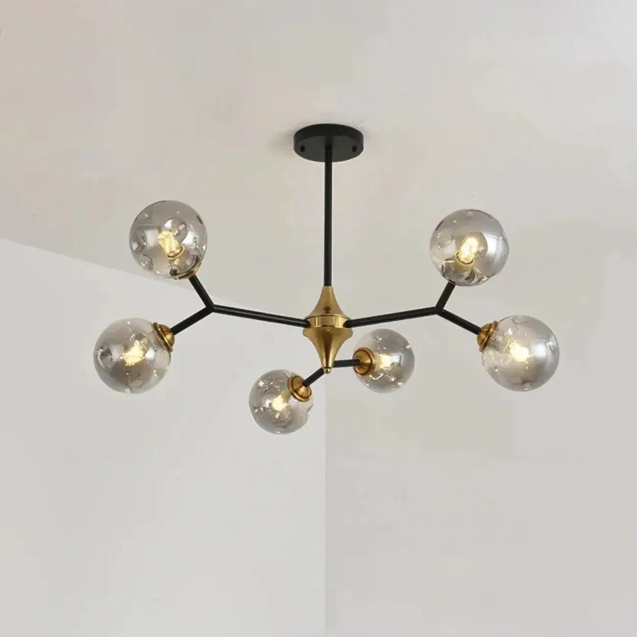 Modern Black Gold Glass Sputnik Chandelier