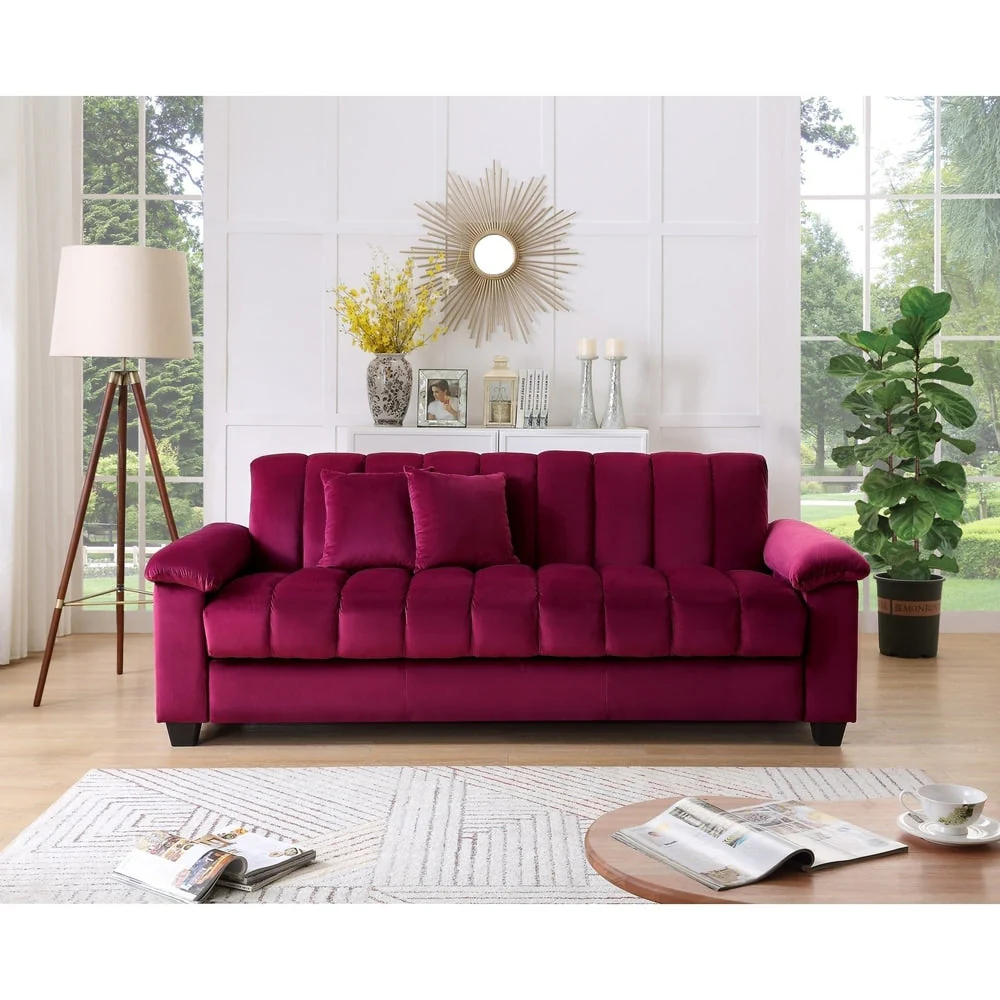 Fabric Upholstered Channel Back Living Room Convertible Sofabed