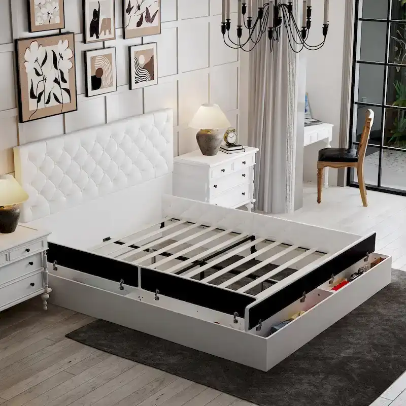 LED Queen/King Bed Frame with Tufted Headboard Bedroom Furniture