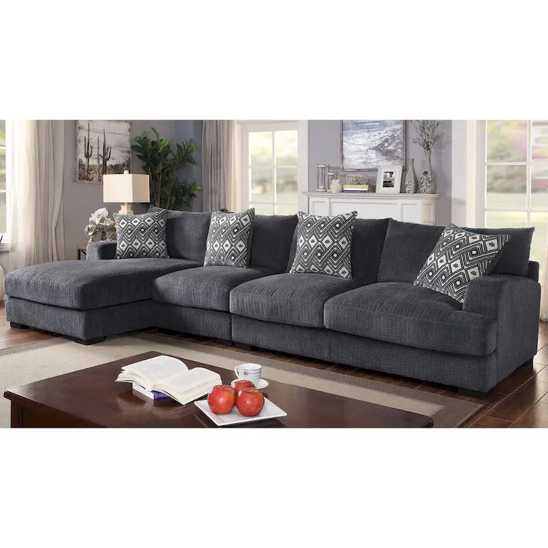 Contemporary Chenille Upholstered Large L-Shaped Sectional