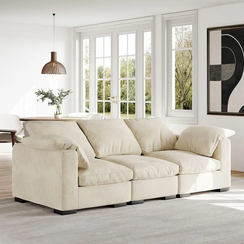 86.61  Modern Farmhouse Deep 3-Seater Sofa, Track Arm Couch, Linen Fabric Sofa