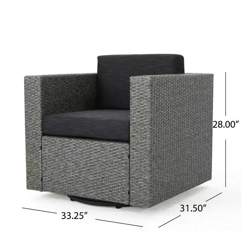 Outdoor Swivel Club Chair with Iron Frame, Removable Polyester Cushions, Durable Wicker Construction for Patio Use