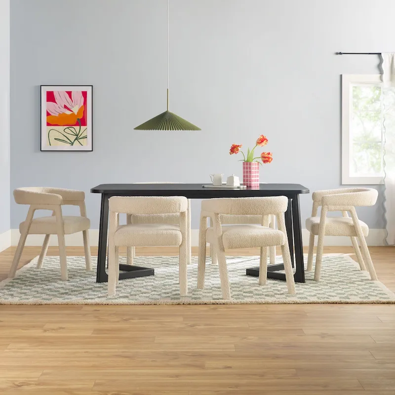 Middlebrook 7 Piece Solid Wood Dining Table Set w/ Full Fabric Chairs