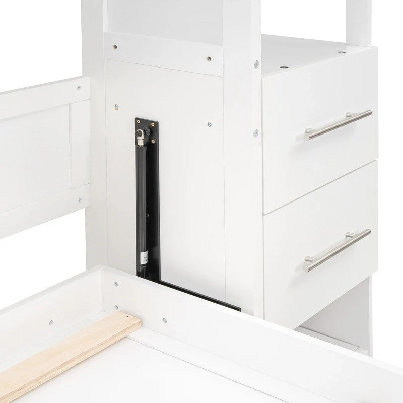 Queen Size Wall Bed with Shelves, Drawers and LED Lights