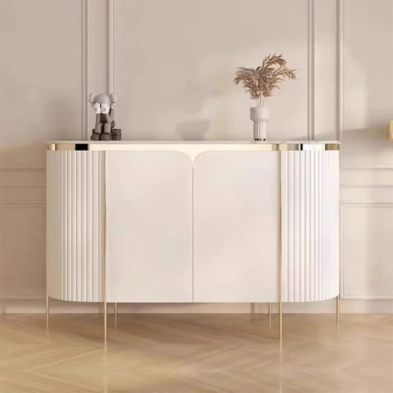 Modern White Sideboard with Mirrored Accent and Storage