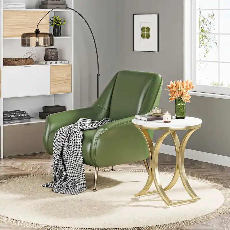 White Gold Side Table Round End Table Modern Small Coffee Table Accent C Table