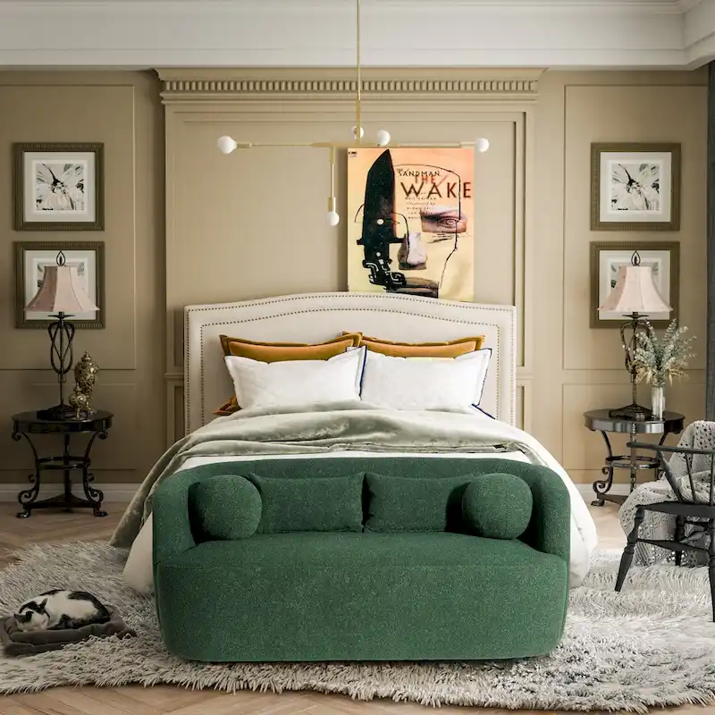 KINWELL Boucle Upholstered 2-Seats Loveseat with Pillows