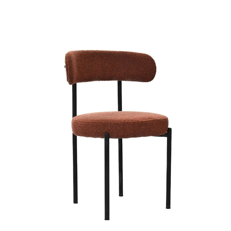 Boucle Dining Chairs Set of 2,Mid-Century Modern Curved Backrest Chair,Round Upholstered Kitchen Chairs