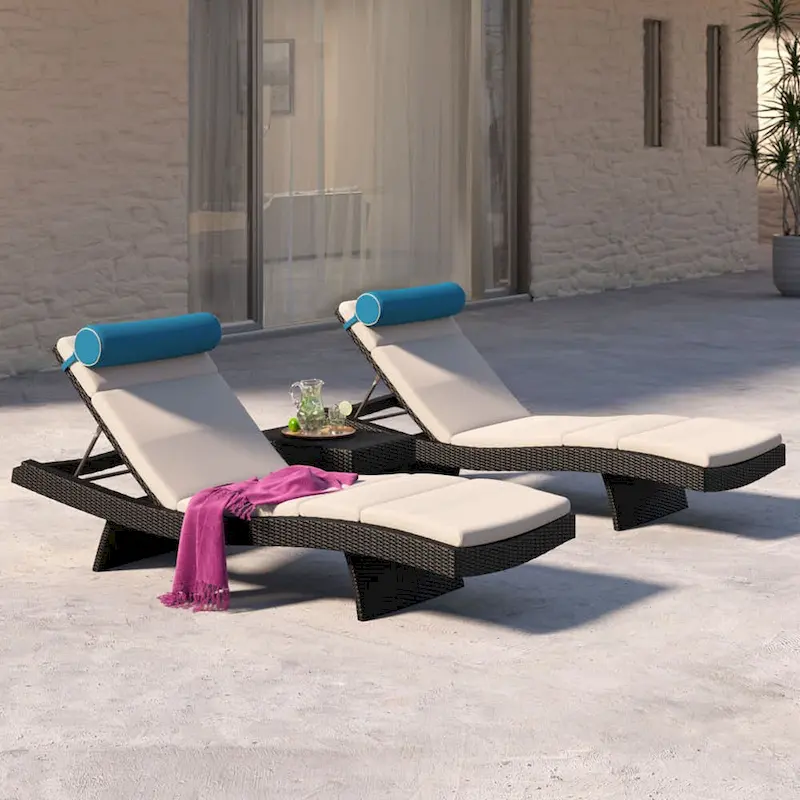 Portofino Comfort 3 Piece Sunbrella Outdoor Patio Chaise Lounge Set