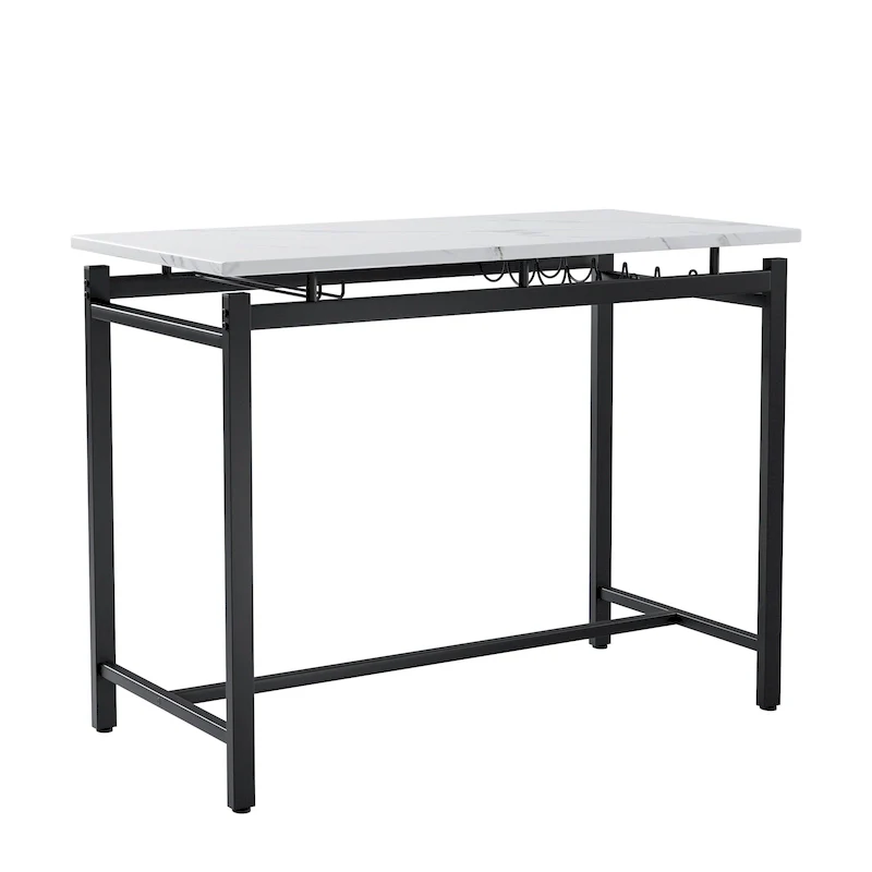 White Marble-Top Bar Table Set with 2 Stools, 2-Person