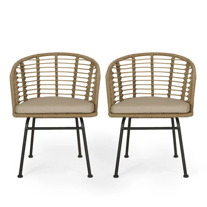 Randy Outdoor Wicker Chairs w/ Water-resistant Cushions (Set of 2) by Christopher Knight Home - 22.25 L x 22.75 W x 30.00 H