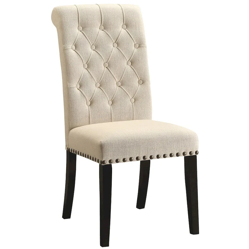 Rolled Back Button Tufted Dining Chairs with Nailhead Trim, Set of 2