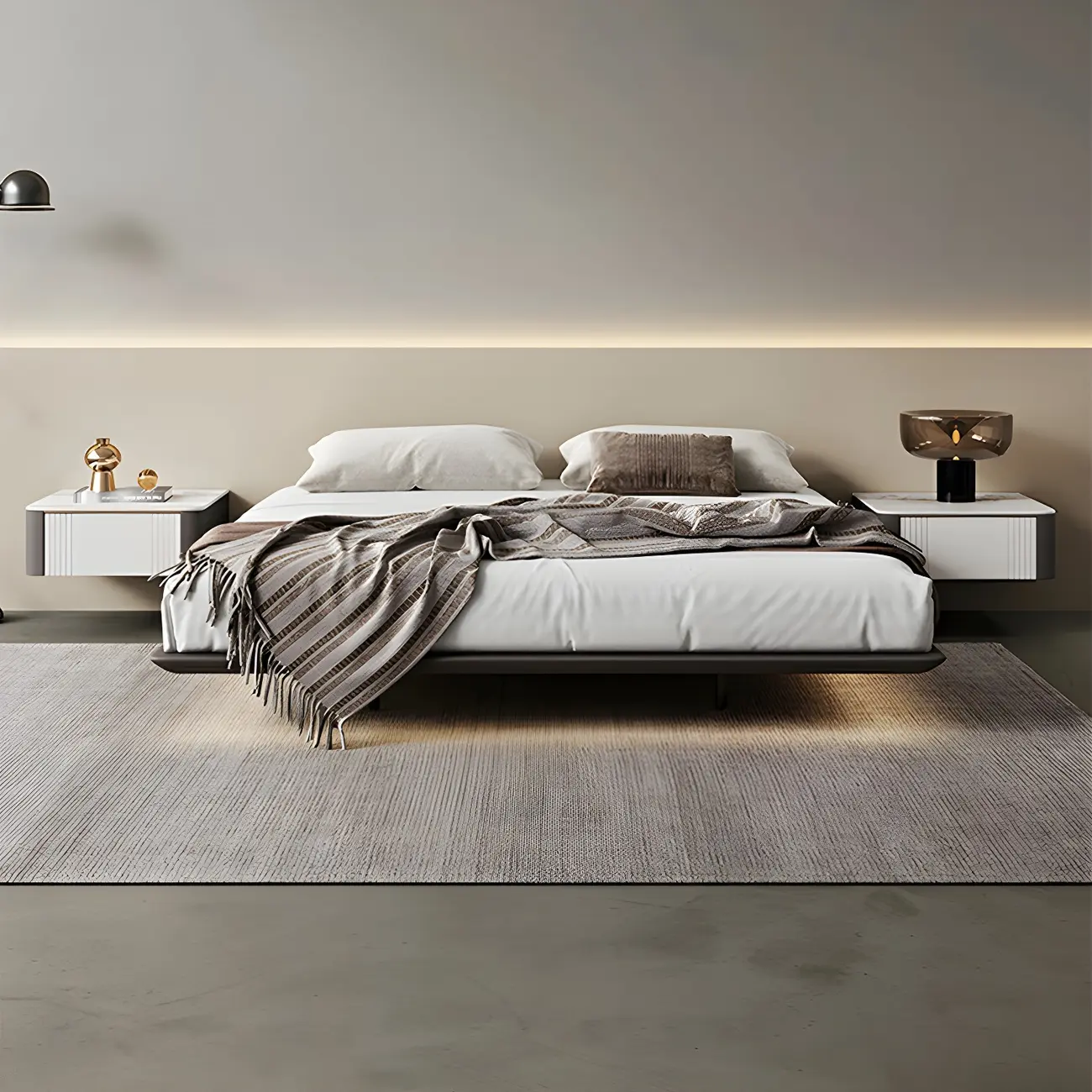 Low Stone Top Floating Nightstand with Drawer Set of 2