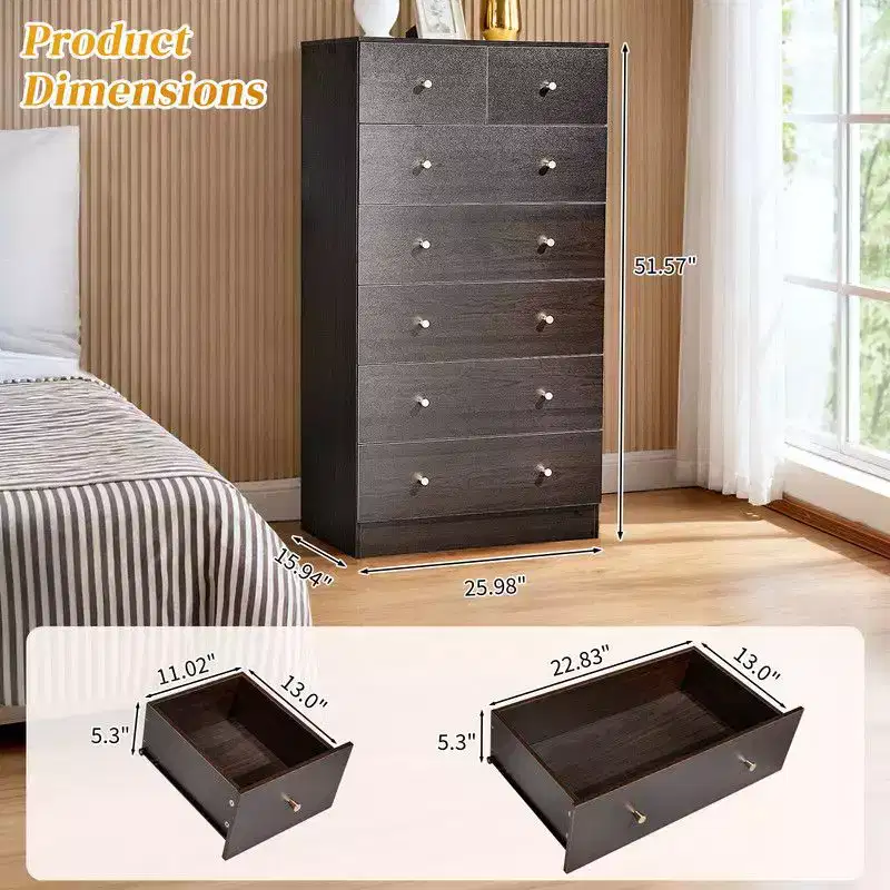 Karl Home Large 7-Drawer Dresser for Bedroom and Chest of Drawers with Sturdy Construction Wood Storage Organizer for Closet In Brown