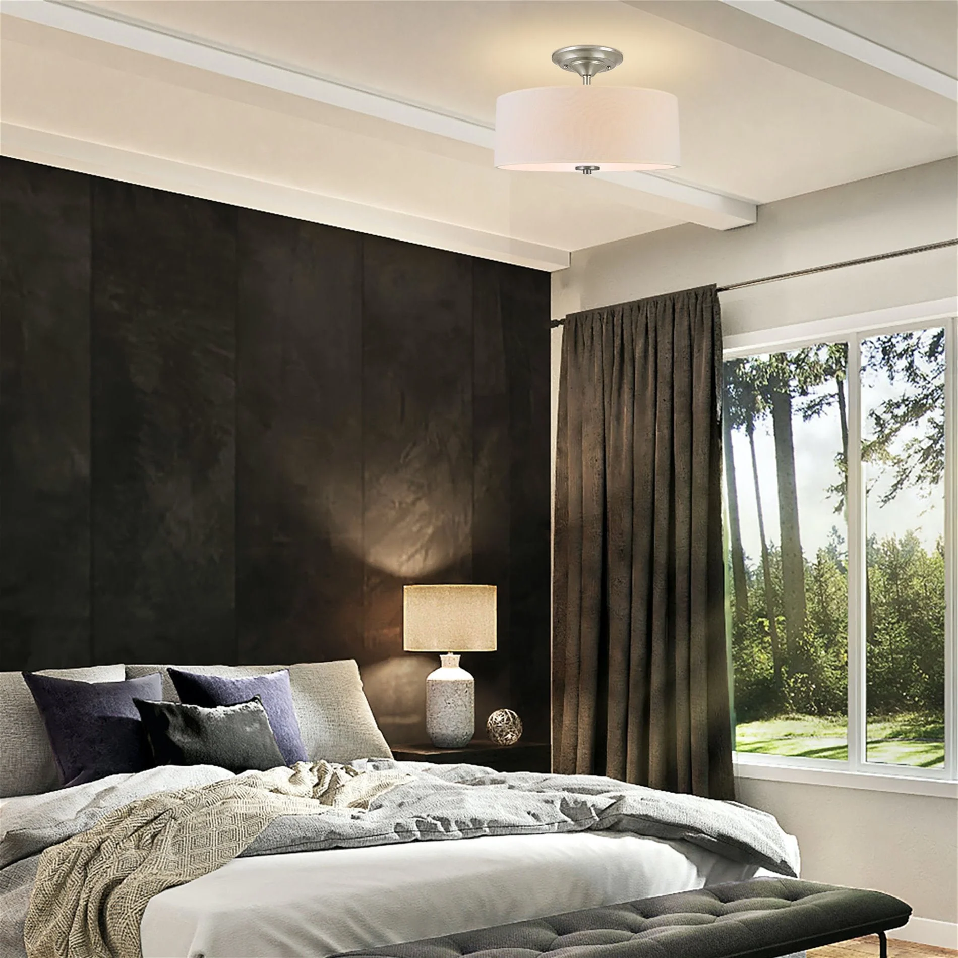 Addison 13 2-Light Semi-Flush Mount Ceiling Light, Brushed Nickel Finish