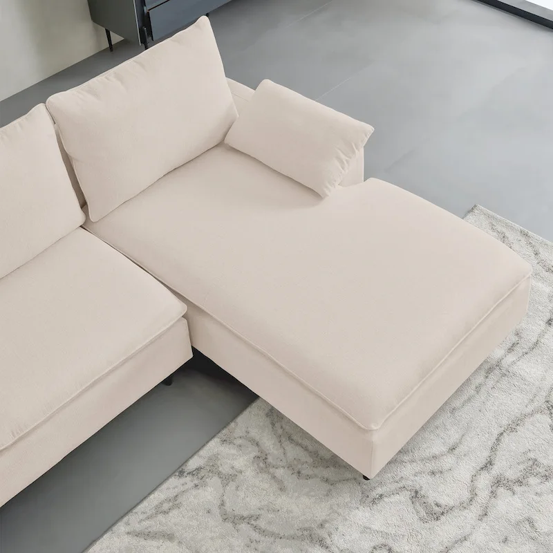 L-Shaped linen sectional sofa with right chaise(left-facing chaise),Beige