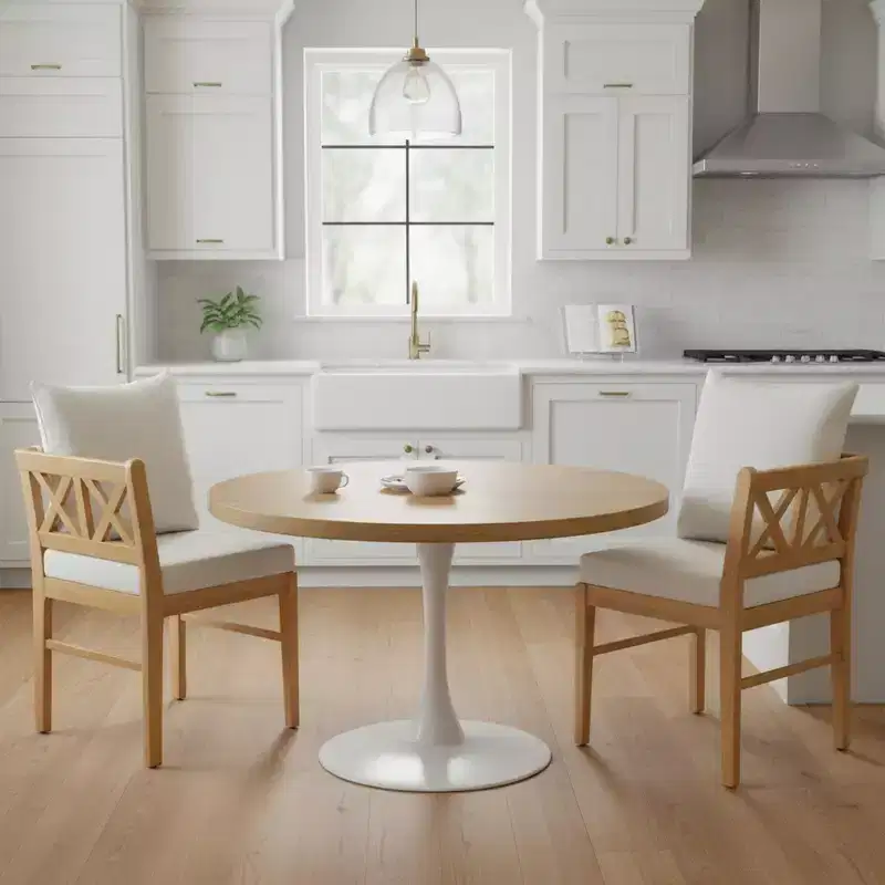 Homy Casa Set of 2 Wooden Dining Chairs with Cushion, Natural Oak, Beige