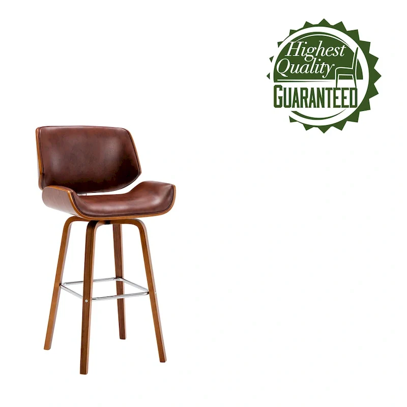 Swivel Counter Stool with PU Leather Seat and Wooden Legs