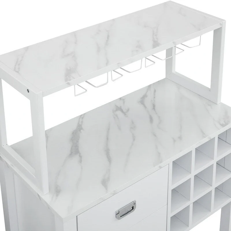 Blue / White Wood Buffet Bar Cabinet with Wine Rack, 9-Bottle Storage