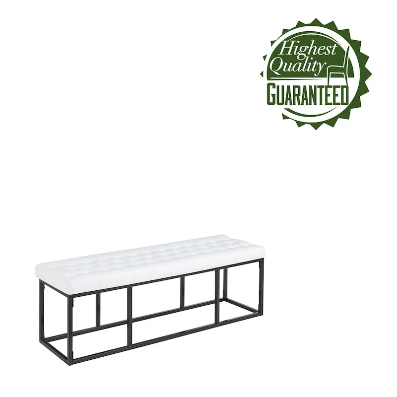 Black Faux Leather Accent Bench with Metal Frame